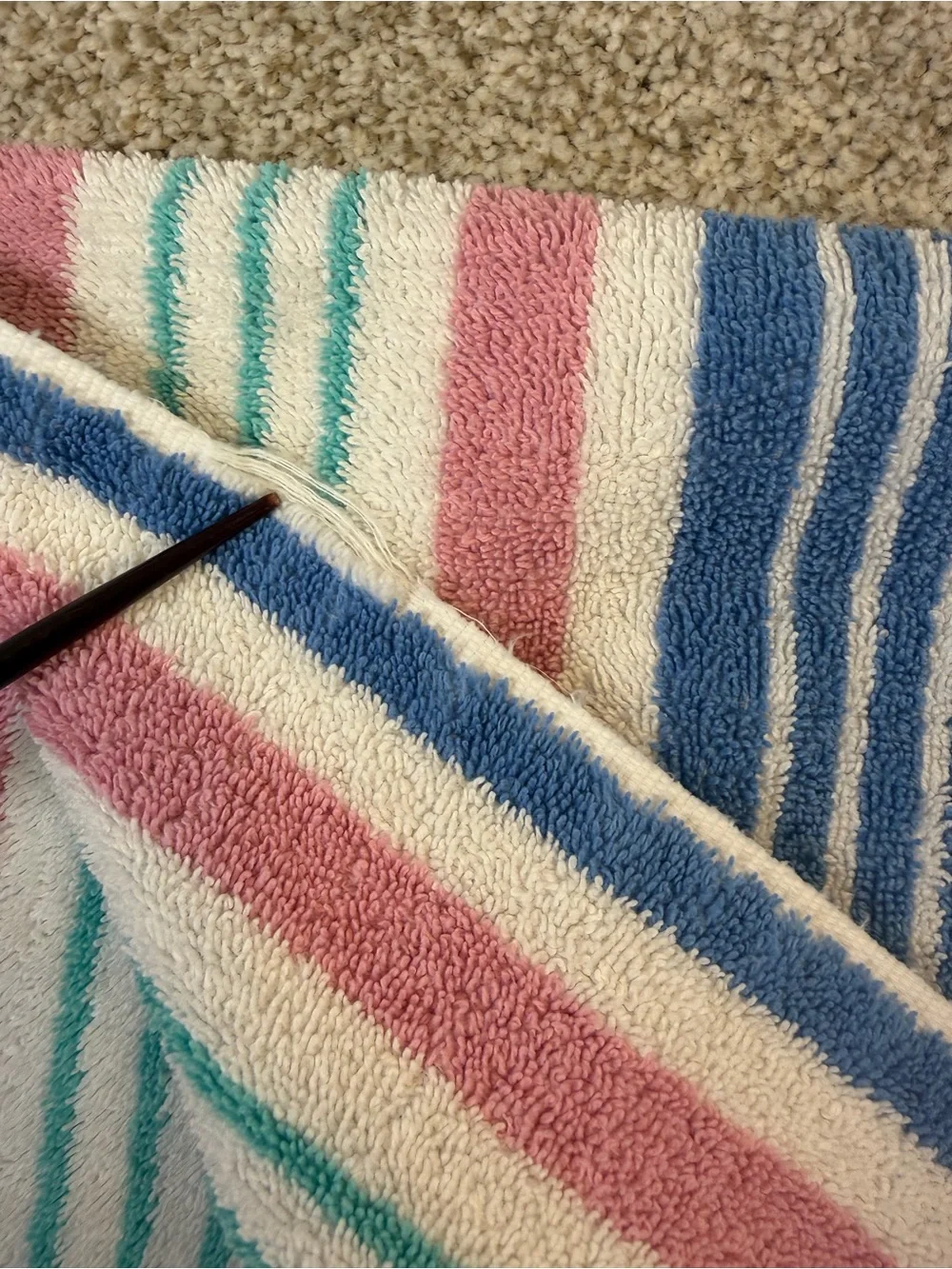 Vintage Striped Terry Bath Towels Set 2 Cannon Multicolor Blue Pink Green